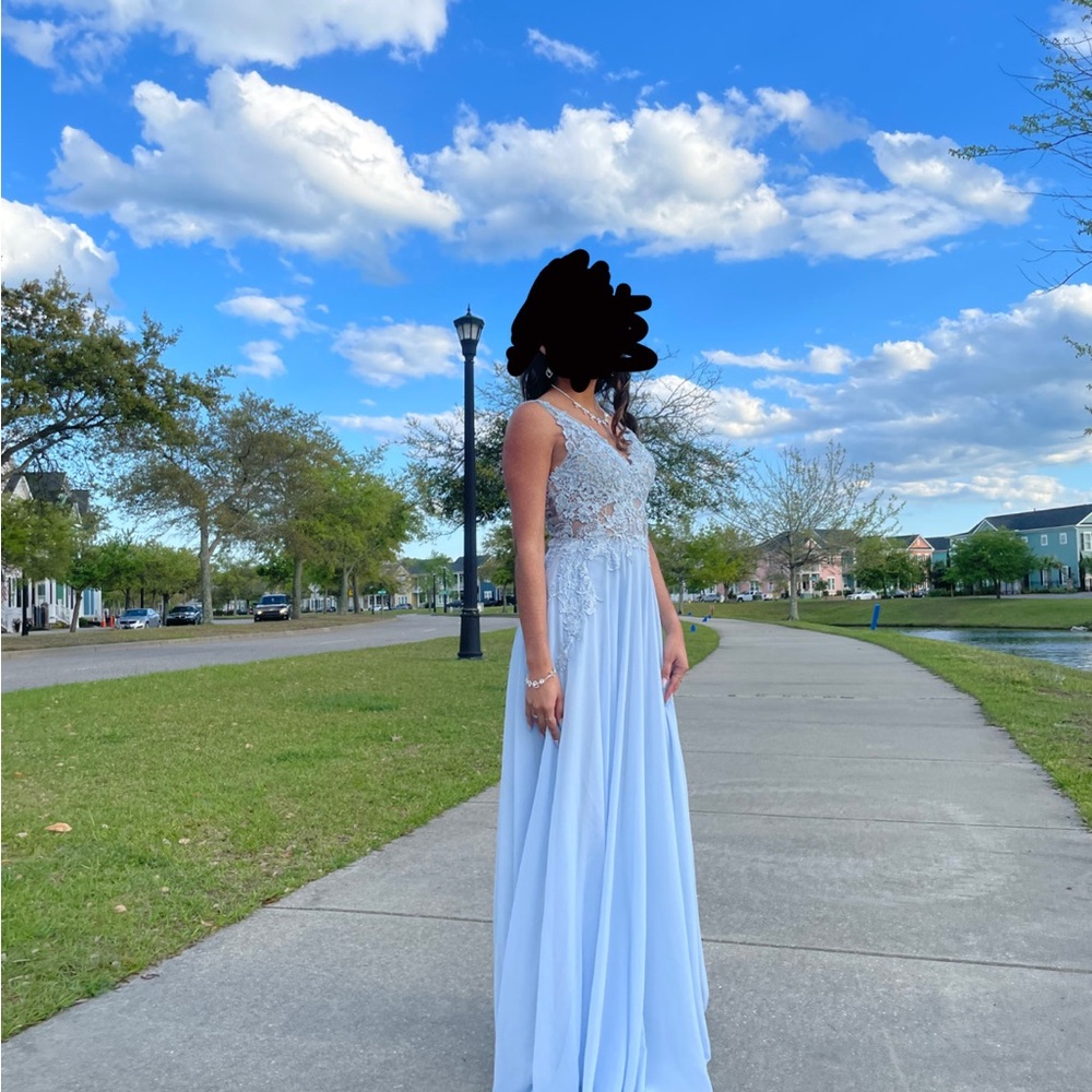 Jovani Light Blue Lace Prom Dress